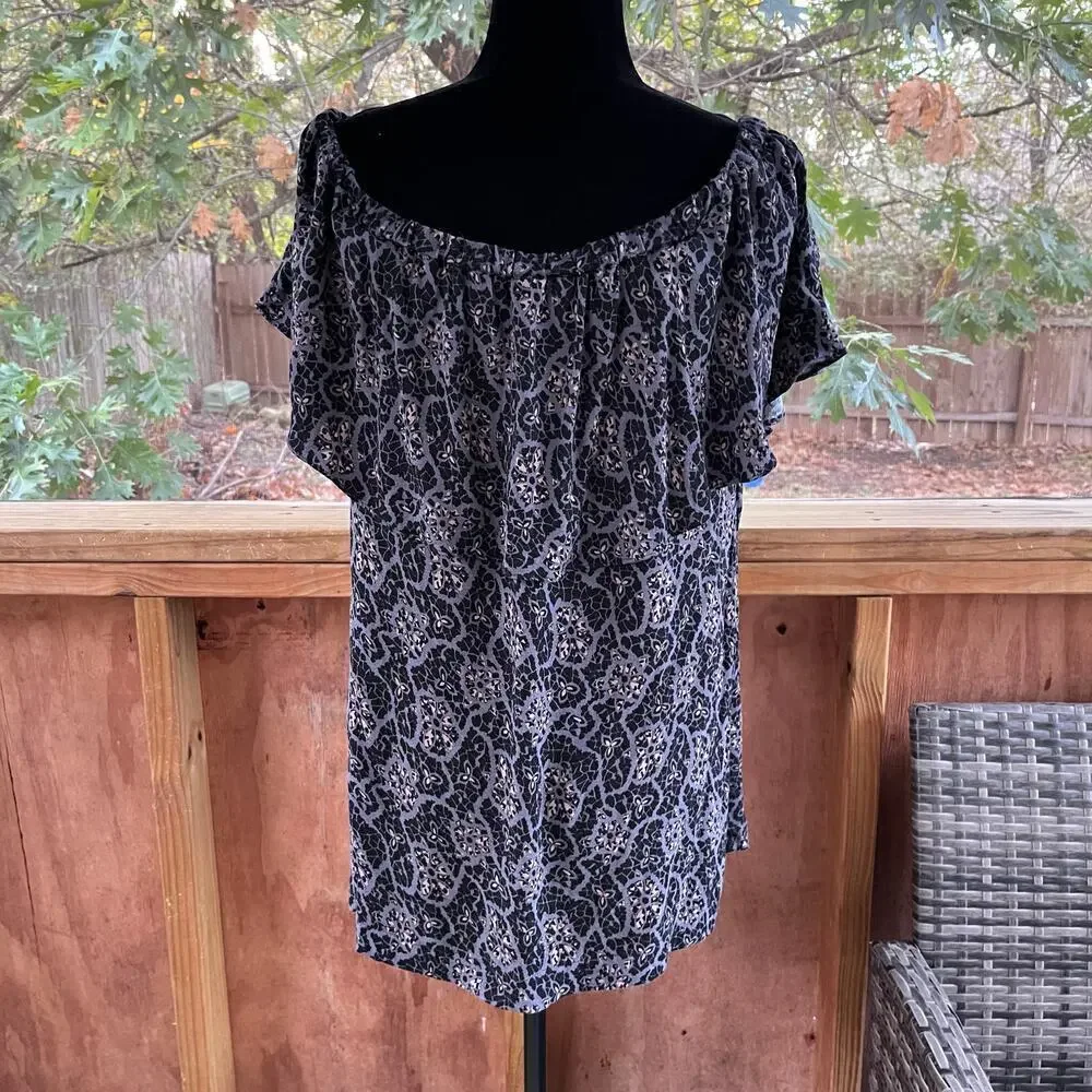Free People Black And Grey Printed Tiered Tunic Top/Mini Dress Size S